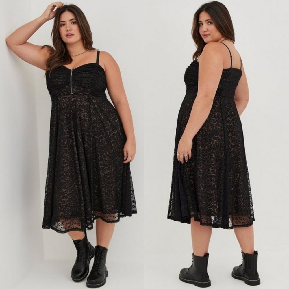 Torrid x Betsey Johnson Sweetheart Midi Dress - Tulle Leopard Size 20